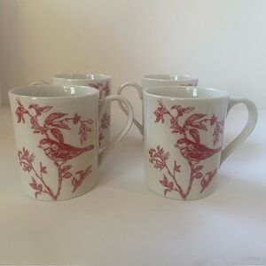 Andrea By Sadek White Mugs with Red Bird Motif - Set of 4